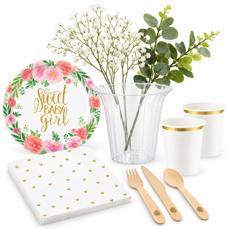 Floral Baby – trädgårdslunch för åtta med blomsterpunkt