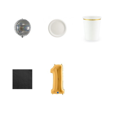 11-årskalas, Discokalas, kalaspaket, 6 gäster – paketets produkter med sifferballong 100 cm