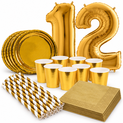 12-årskalas, Guld, kalaspaket, 8 gäster – samlat paketinnehåll