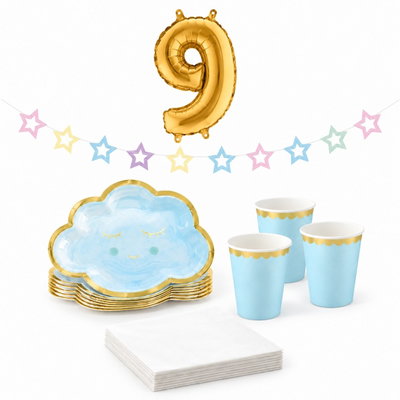 9-årskalas, Pyjamasparty – moln och stjärnor, kalaspaket, 6 gäster – paketets produkter