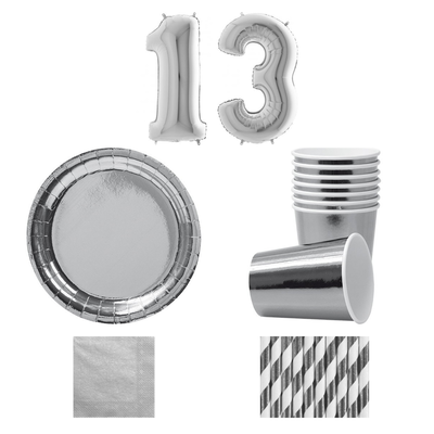 13-årskalas, Silver, kalaspaket, 8 gäster – sammansatt bild av paketets produkter