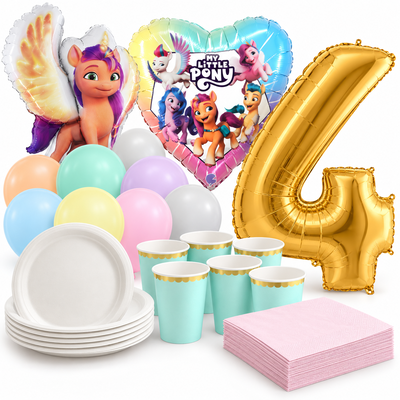 4-årskalas, My Little Pony, kalaspaket, 6 gäster – samlat paketinnehåll