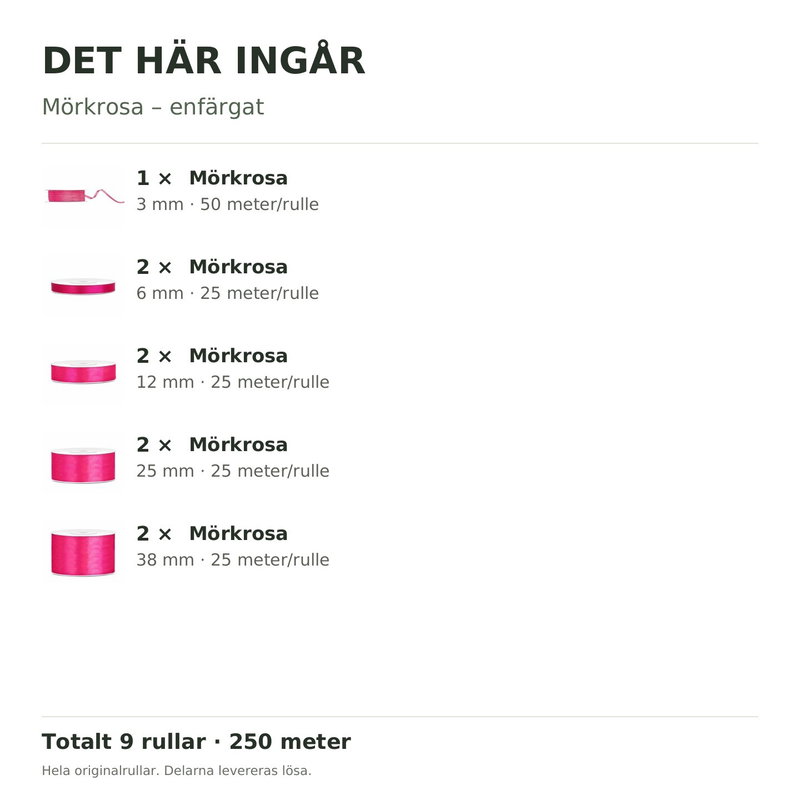 Det här ingår – Satinbandspaket – Mörkrosa – 9 rullar