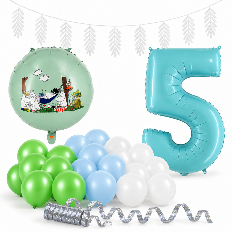 Mumin 5 år – dekorationspaket Mumindalen – paketets produkter