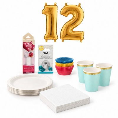 12-årskalas, Bakkalas – dekorera cupcakes, kalaspaket, 6 gäster – paketets produkter