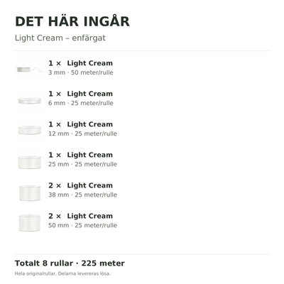 Det här ingår – Satinbandspaket – Light Cream – 8 rullar