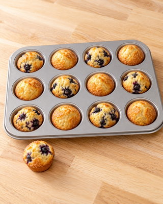 Muffinsplåt för 12 minimuffins med färdiggräddade muffins – användningsexempel