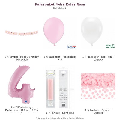 Kalaspaket 4-års Kalas Rosa – innehåll och antal förpackningar