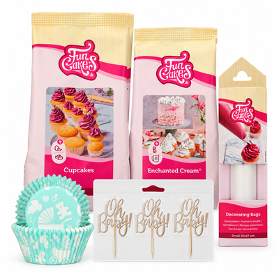 Babyshower – baka och dekorera Oh Baby-cupcakes – paketöversikt