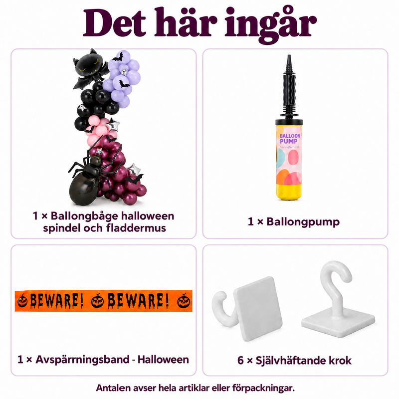 Det här ingår: Den stora skräckportalen – ballongbåge med spindlar och fladdermöss