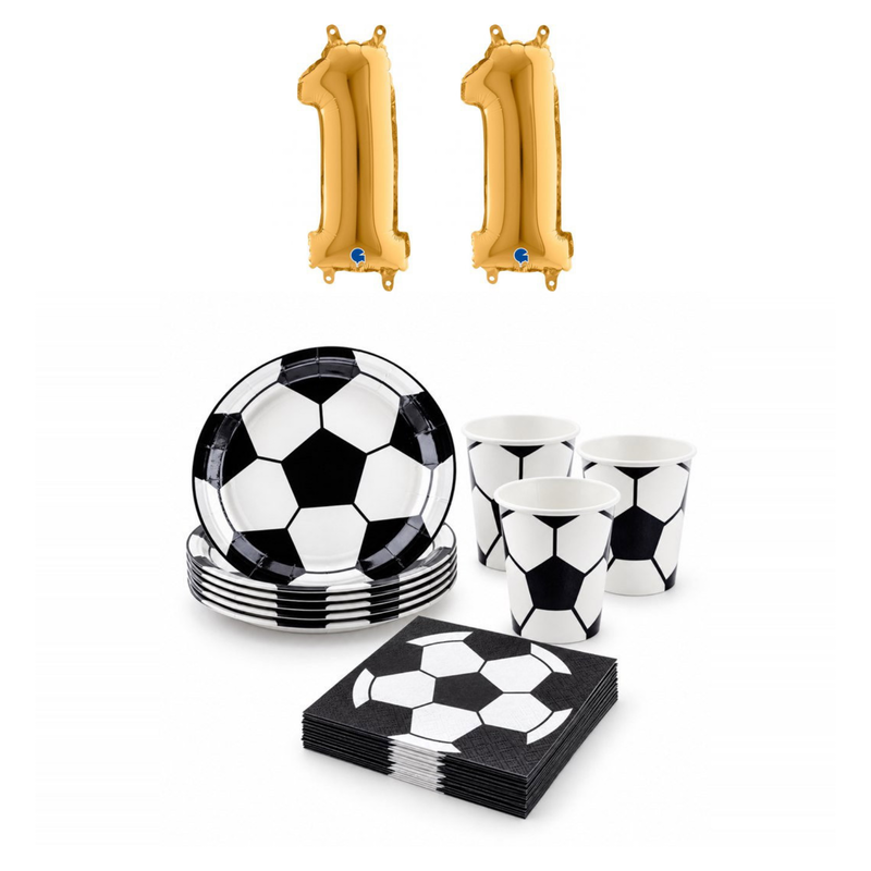 11-årskalas, Fotboll, kalaspaket, 6 gäster – sammansatt bild av paketets produkter