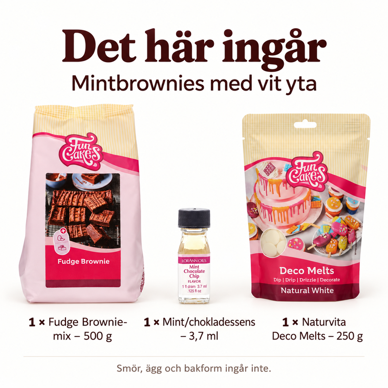 Det här ingår – Mintbrownies med vit yta – baka och dela till eftermiddagskaffet