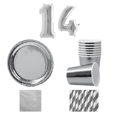 14-årskalas, Silver, kalaspaket, 8 gäster – sammansatt bild av paketets produkter