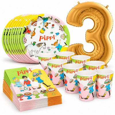 3-årskalas, Pippi Långstrump, kalaspaket, 8 gäster – samlat paketinnehåll