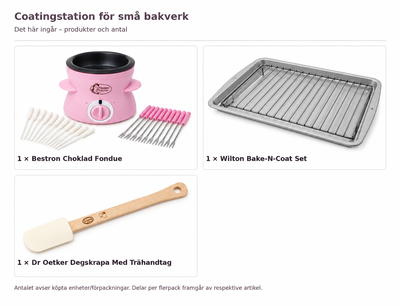 Innehåll och antal: Coatingstation för små bakverk