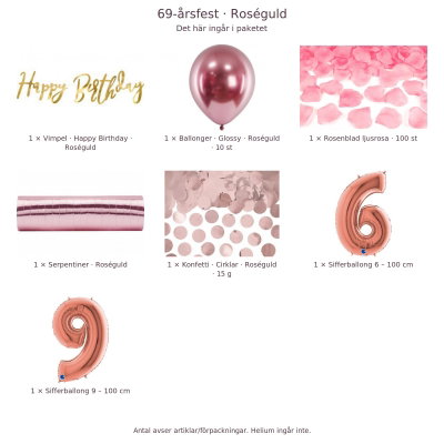 69-års festpaket, Roséguld, Stor – innehåll och antal förpackningar