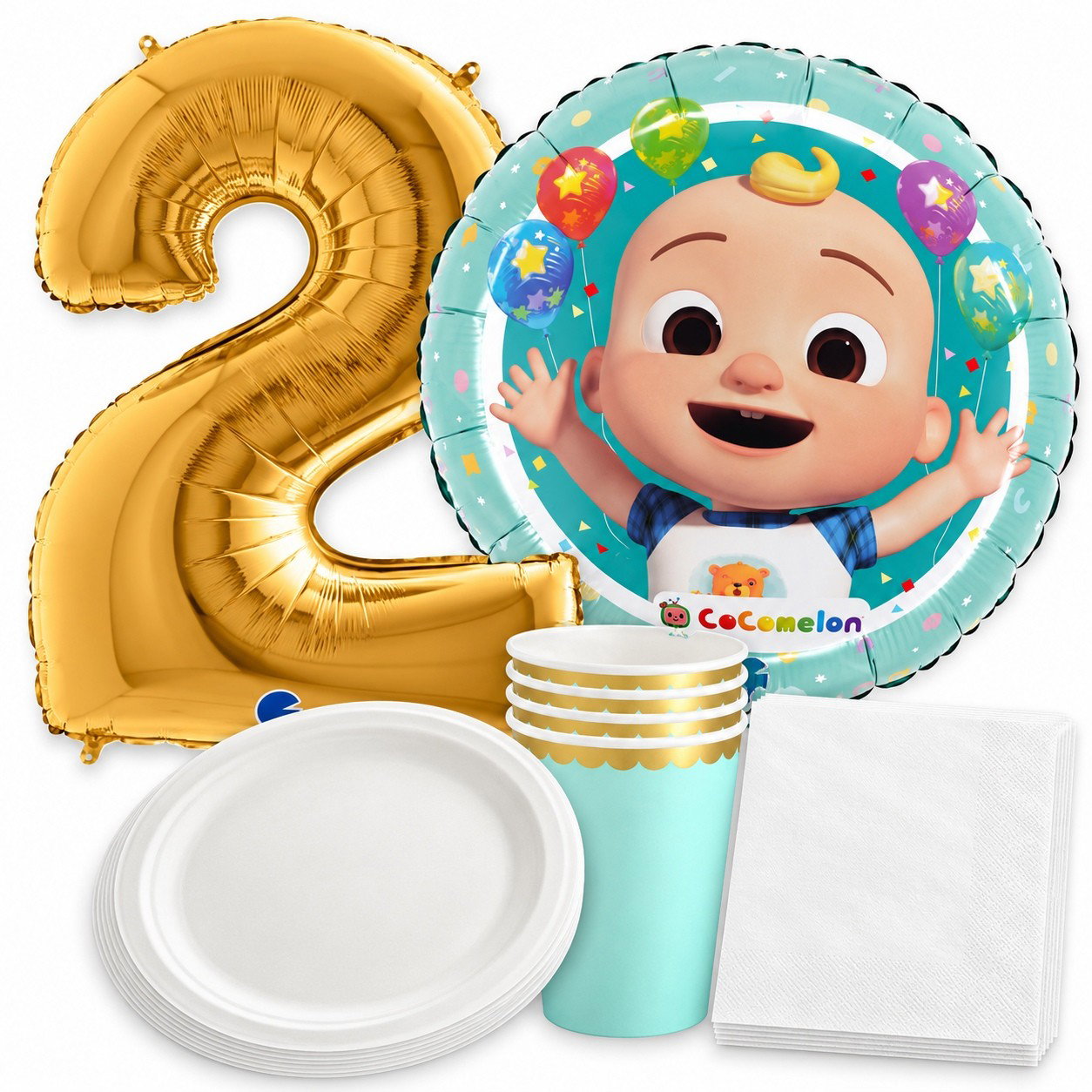 CoComelon 2 år – ballong och färgmatchad dukning för 6 gäster