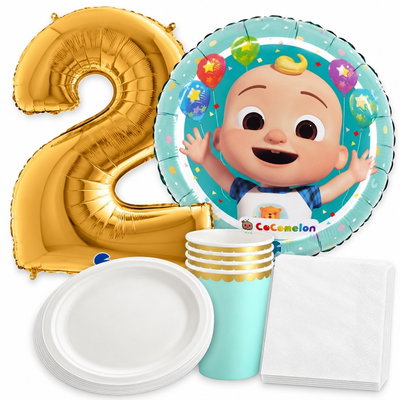 CoComelon 2 år – ballong och färgmatchad dukning för 6 gäster – samlat paketinnehåll
