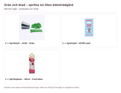 Gräs och blad – spritsa en liten köksträdgård – innehåll och antal förpackningar