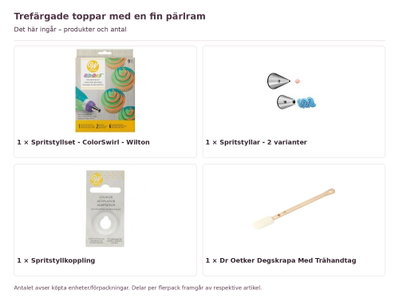 Trefärgade toppar med en fin pärlram – innehåll och antal förpackningar