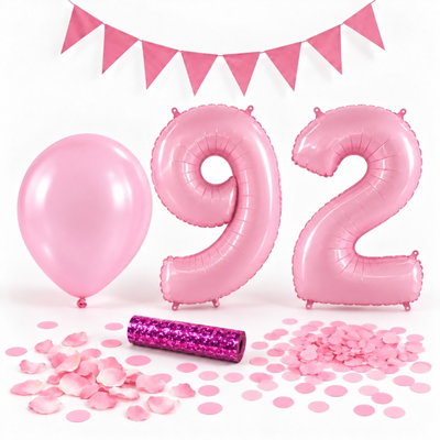92-års festpaket, Rosa, Stor – paketets dekorationer på vit bakgrund