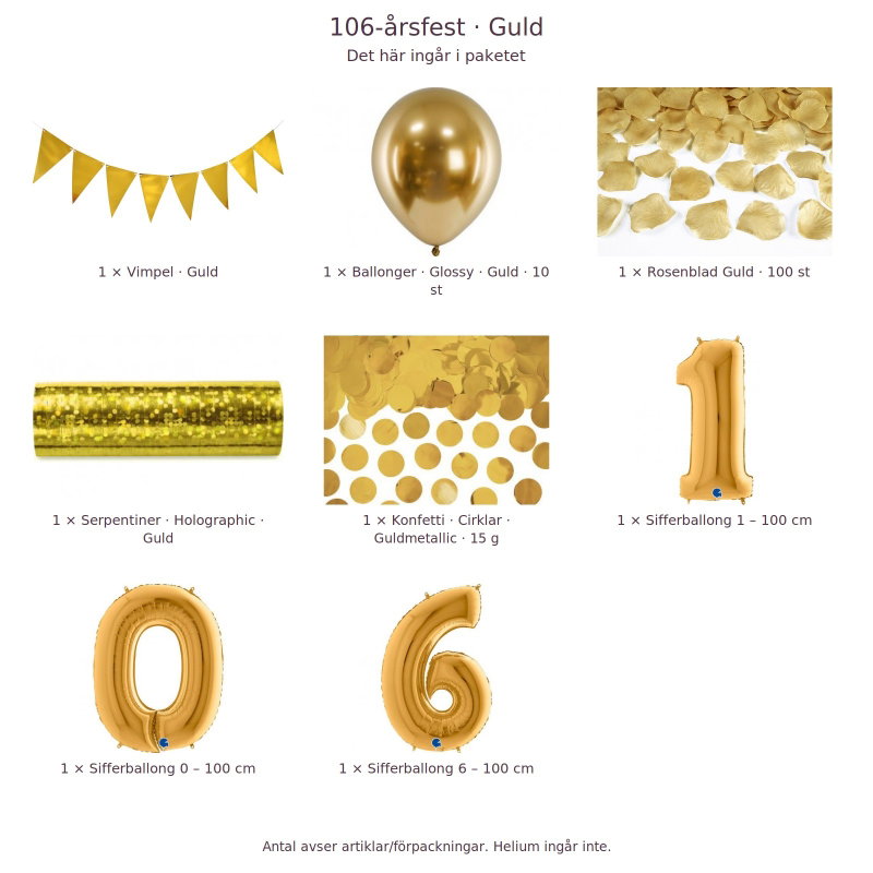106-års festpaket, Guld, Stor – innehåll och antal förpackningar