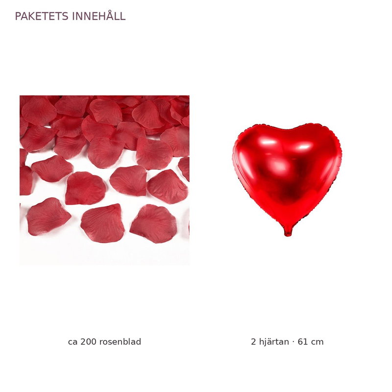 Frieripaket Litet – röda hjärtan & rosenblad – produkter och antal