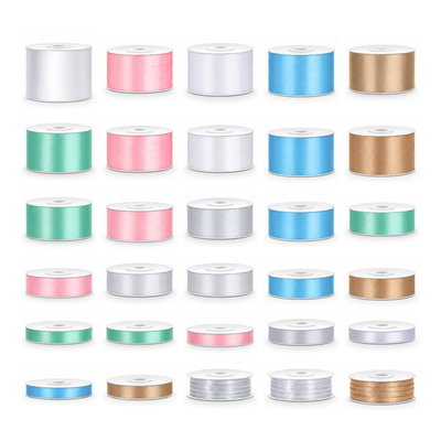 Satinbandspaket – Pastellmix till bebisfest – Maxi – 30 rullar – hela paketet
