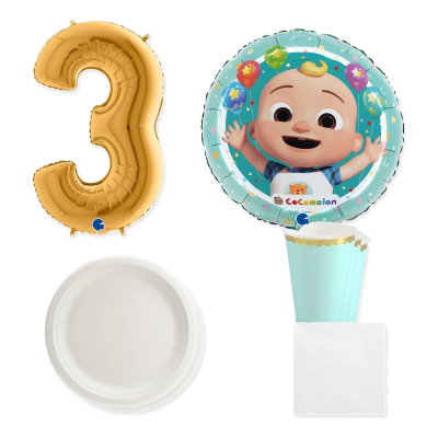 CoComelon 3 år – ballong och färgmatchad dukning för 6 gäster