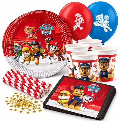 Paw Patrol, kalaspaket med dukning och dekorationer, 24 gäster – samlad paketbild