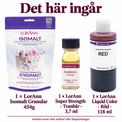 Det här ingår i Tranbärskarameller i rubinrött isomalt