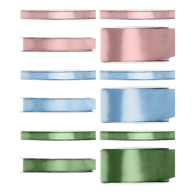 Satinbandspaket – Scrapbooking pastell – 12 rullar – hela paketet