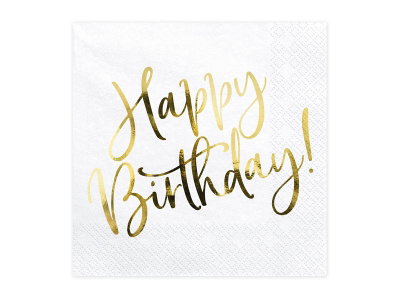 Servetter - Happy Birthday - Guldmetallic