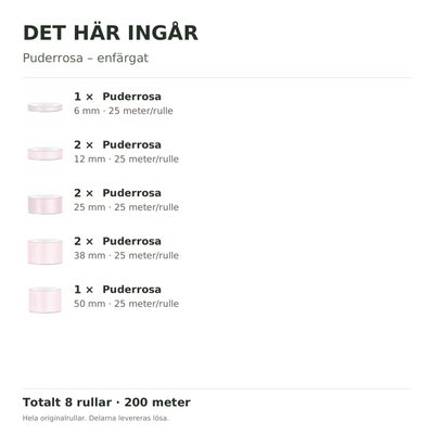 Det här ingår – Satinbandspaket – Puderrosa – 8 rullar