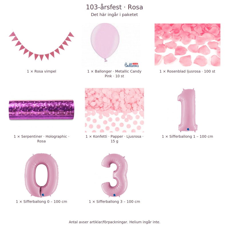 103-års festpaket, Rosa, Stor – innehåll och antal förpackningar