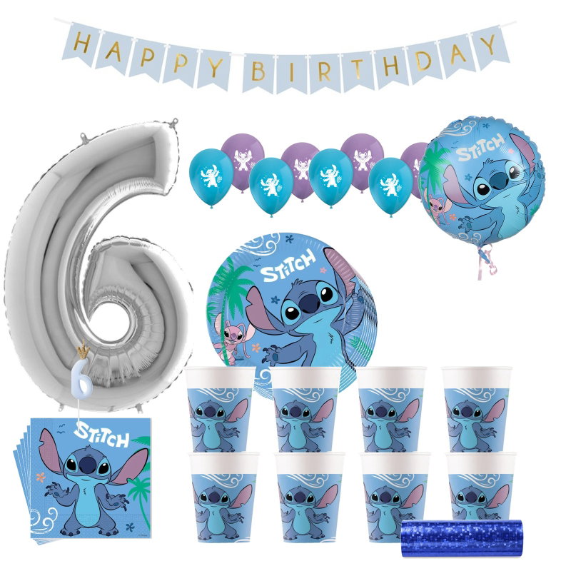Stitch & Angel – 6-årskalas – kalaspaket för 8 gäster – paketets produkter