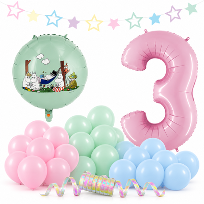 Mumin 3 år – dekorationspaket Pastell – paketets produkter