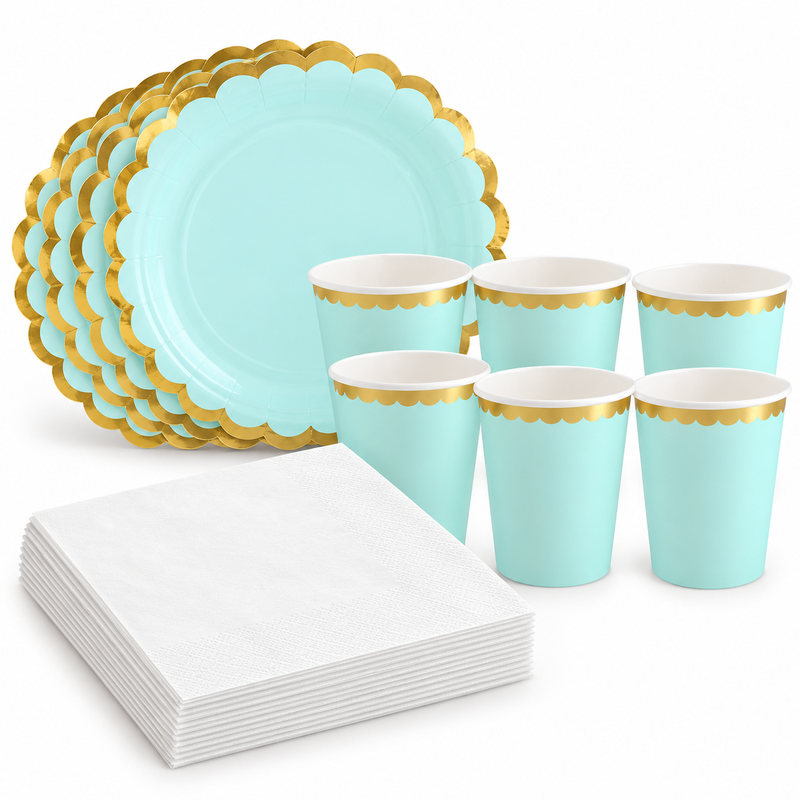 Dop – mint och guld – kompletteringspaket, 12 extra gäster