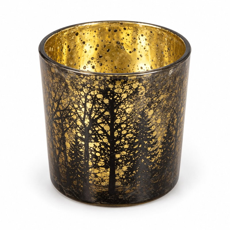 Ljuslykta för värmeljus – svart/guld – 10 cm