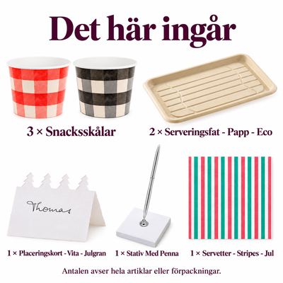 Det här ingår i Julbufféns sex tillbehör – skålar, fat och läsbara kort