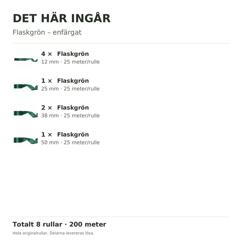 Det här ingår – Satinbandspaket – Flaskgrön – 8 rullar
