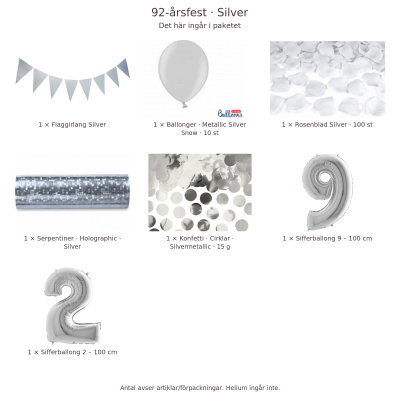 92-års festpaket, Silver, Stor – innehåll och antal förpackningar