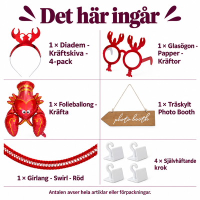 Kräftporträtt – egen fotovägg med röda accessoarer – innehåll och antal