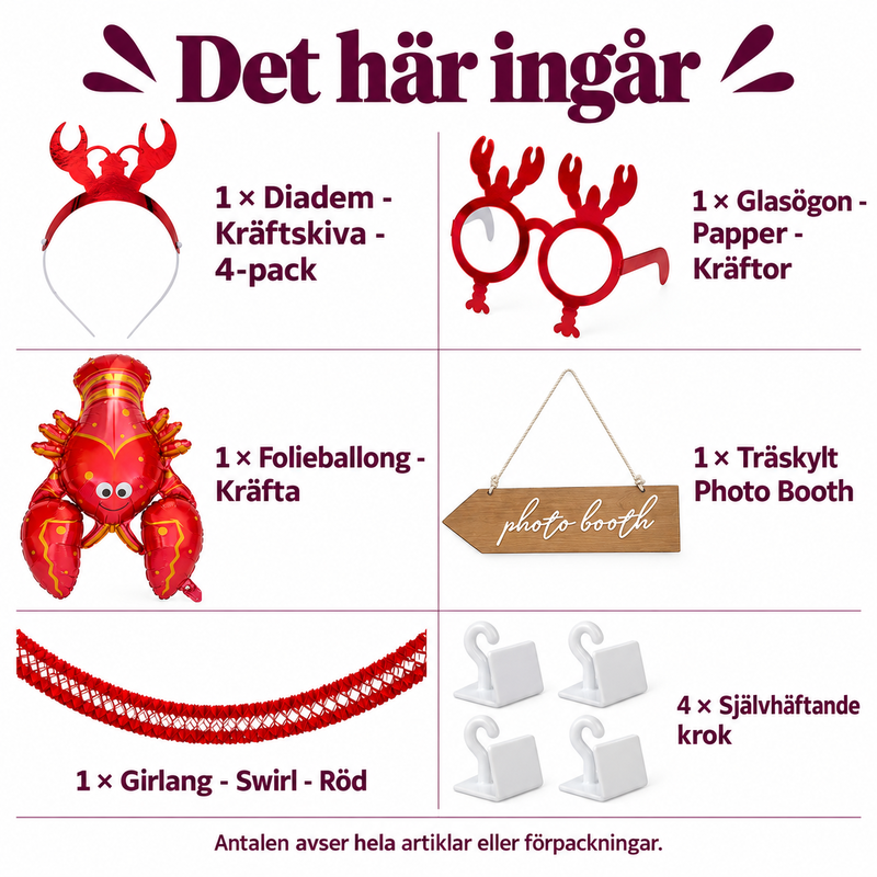 Kräftporträtt – egen fotovägg med röda accessoarer – innehåll och antal