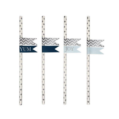 Papperssugrör silverprickiga med flaggor – 20-pack