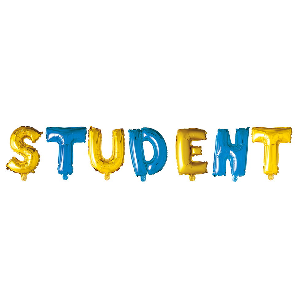 Folieballong - Student - Blå och gul