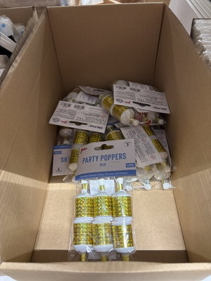 Auktionsreferens: Joker Party Poppers BLUE, 6-pack med guldfärgad hylsa