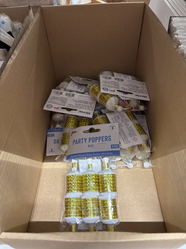 Auktionsreferens: Joker Party Poppers BLUE, 6-pack med guldfärgad hylsa