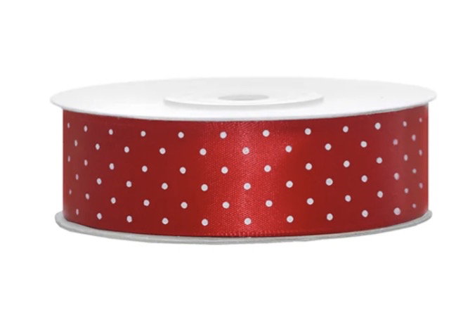 Satinband Röd Med Vita Prickar