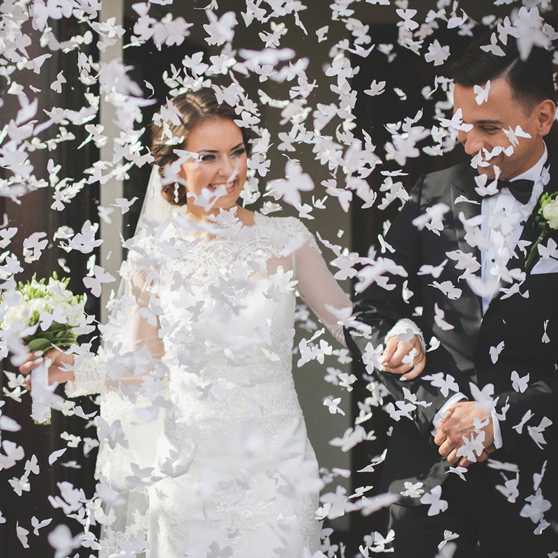 Konfettibomb Vita Fjärilar 40cm